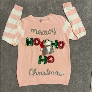 Pink 'Meowy Christmas' Holiday Sweater with Cat
